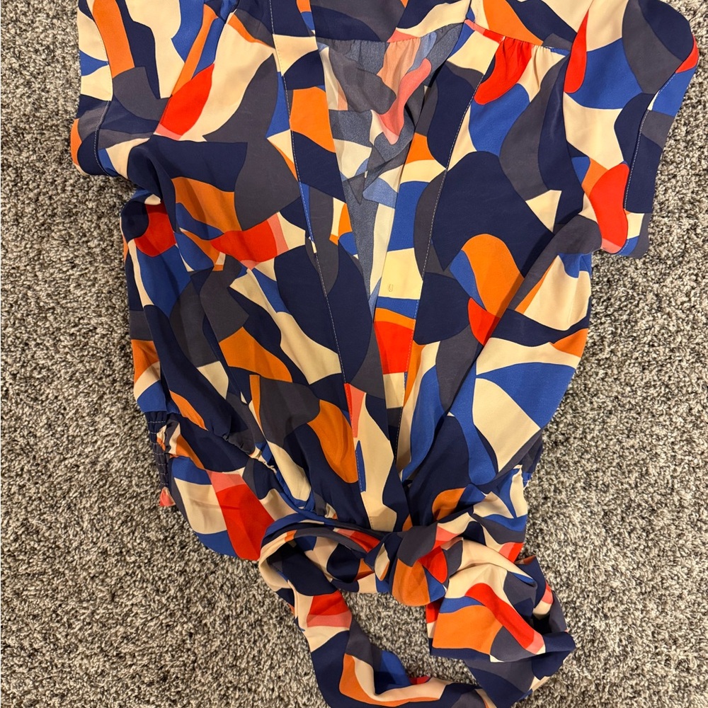 Nine West Blue and Orange Abstract Tie Shirt